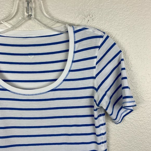Lululemon Every Yogi Tee Shirt Size 2 Deauville Stripe Blue White Love Tee - Picture 3 of 7